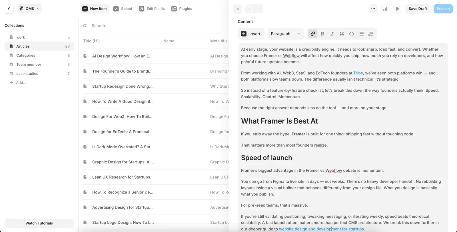 screenshot of Framer CMS