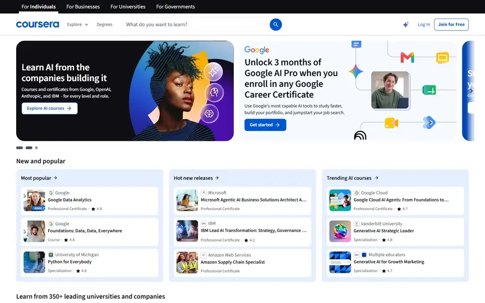 Coursera homepage