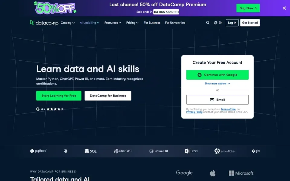 DataCamp homepage