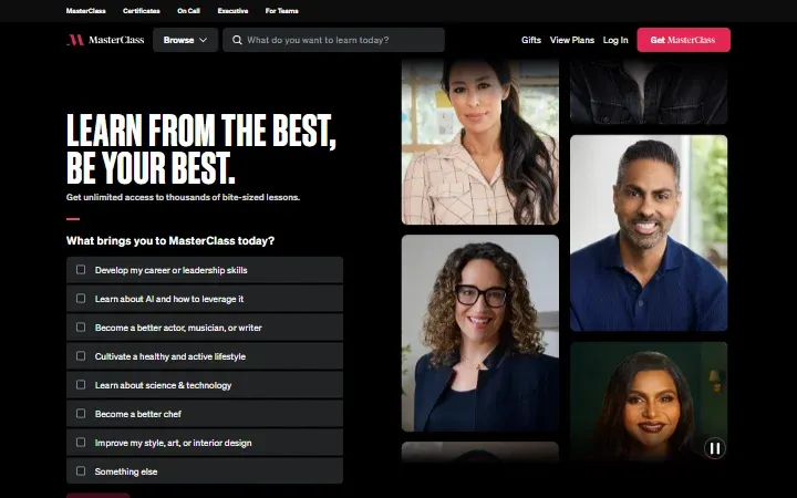 MasterClass homepage