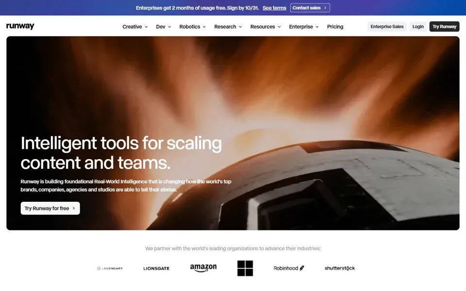 Runway homepage