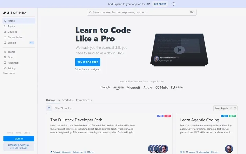 Scrimba homepage