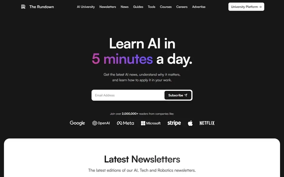 The Rundown AI homepage