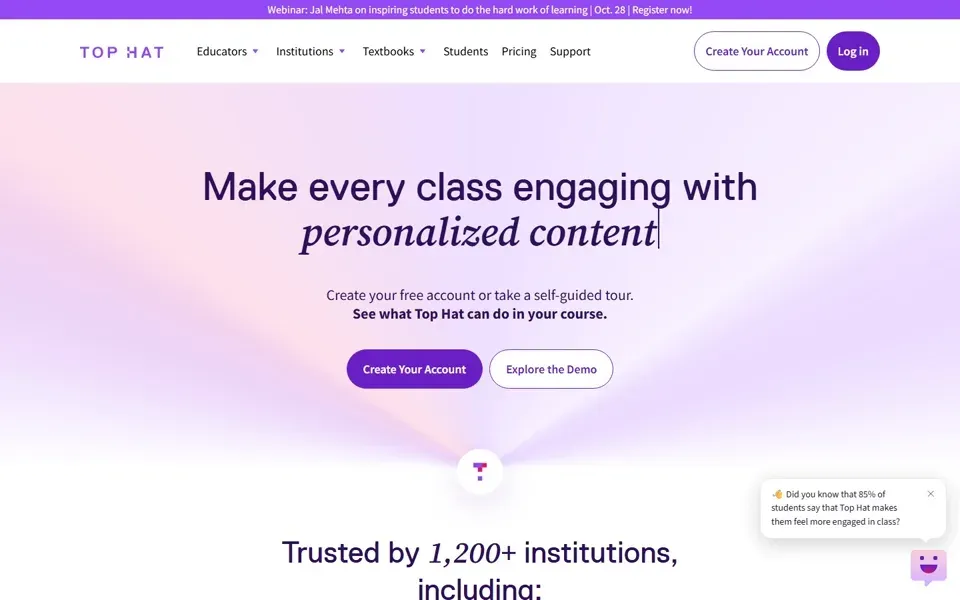Top Hat homepage